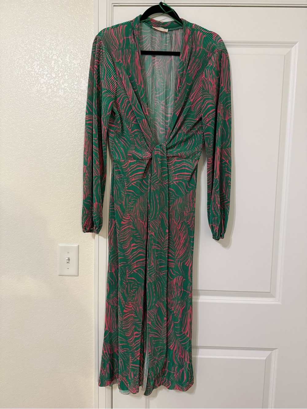 Green and Pink Twist-Front Maxi Dress